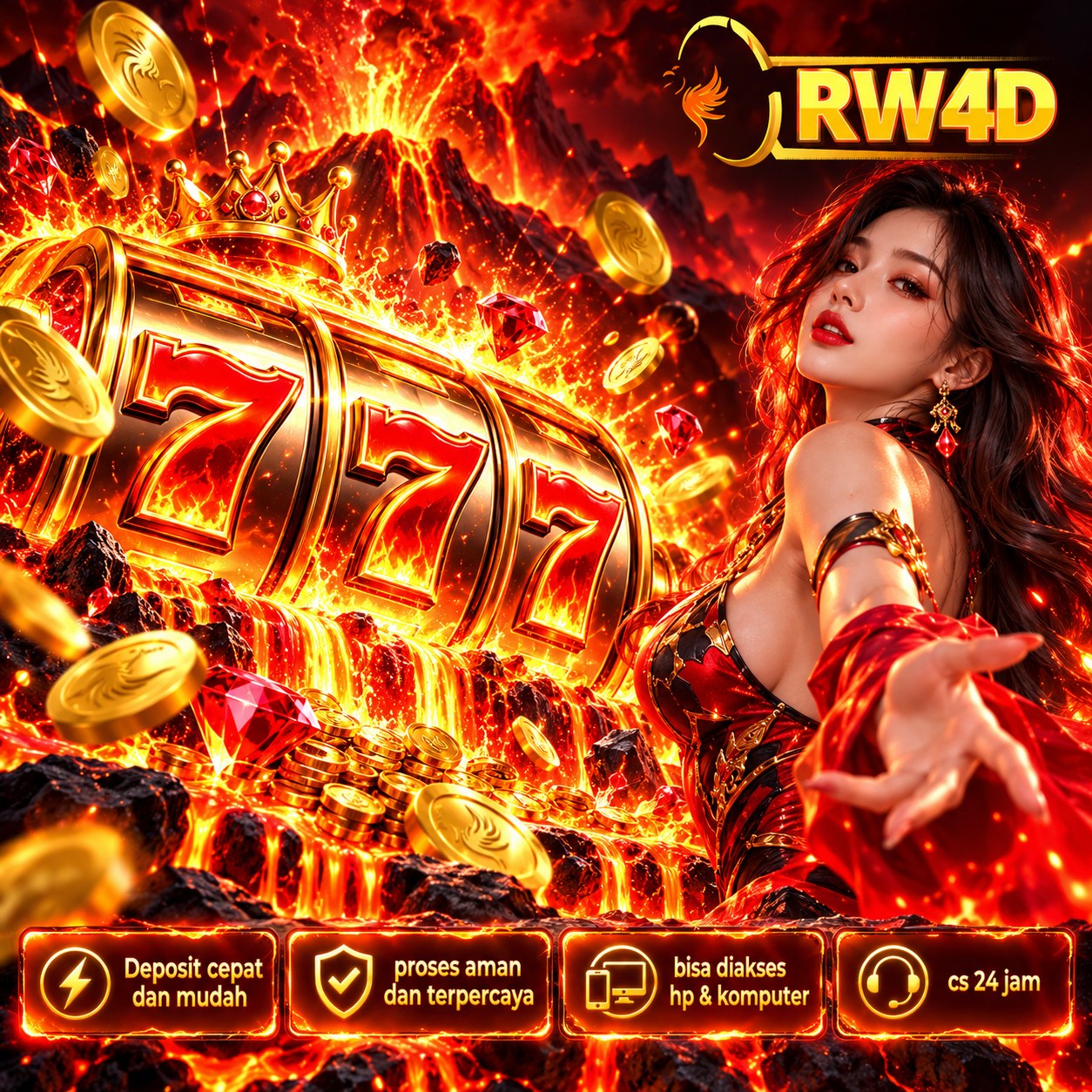 Banner RW4D dengan tema api merah